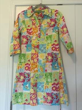 Island Republic Women's Patchwork Coastal Print Button-Down Dress with Belt